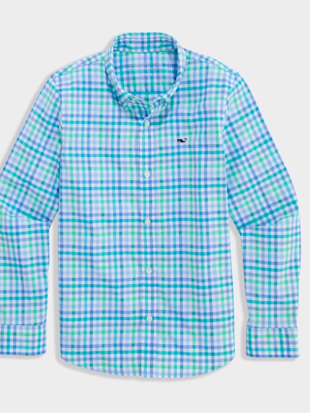 Vineyard Vines Aqua and Blue Gingham Button-Down Shirt